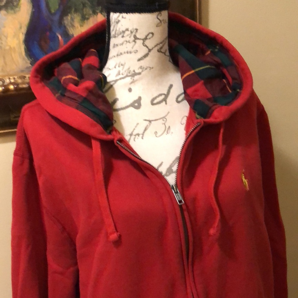 🏇Mens Polo Ralph Lauren, plaid flannel lined hood zip up, yellow logo hoodie